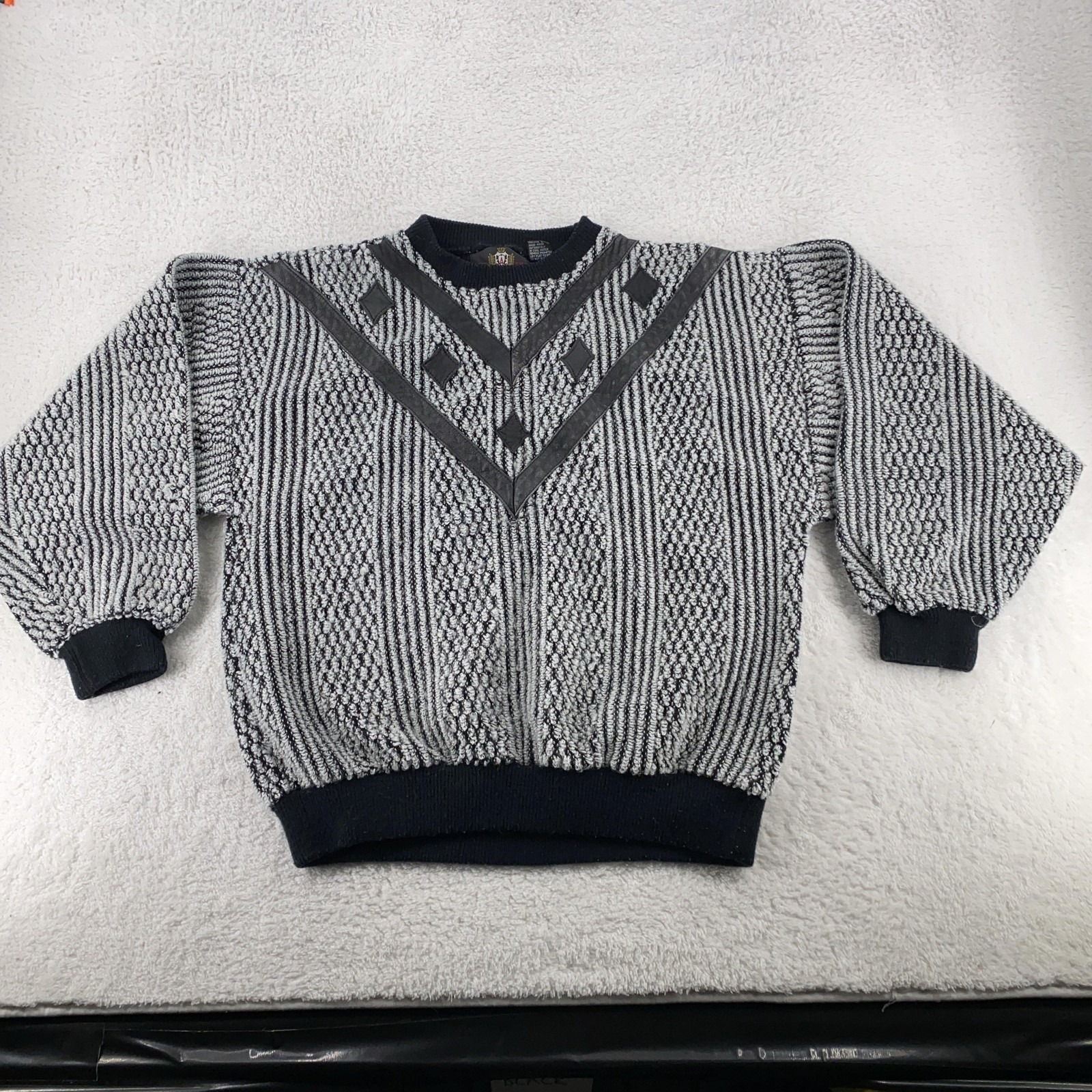Vintage Abadini Sweater Mens Medium Textured Knit Geometric Pullover 90s